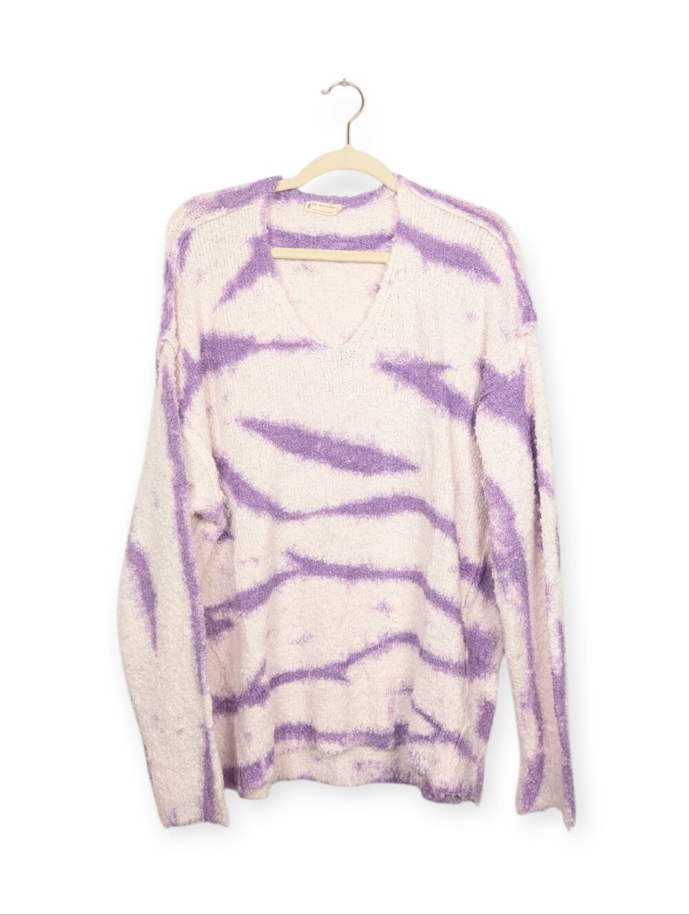 Free People FP Movement Oversized Pullover S Purple & White V-Neck Sweater